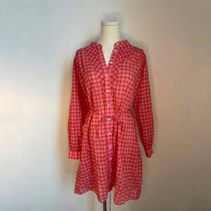 Xirena Red And Orange Plaid Shirt Dress With Button Front and Tie Belt